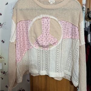POL Women's Pink and Cream Lace Top